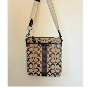 COACH Signature Crossbody Messenger Bag Tan Brown